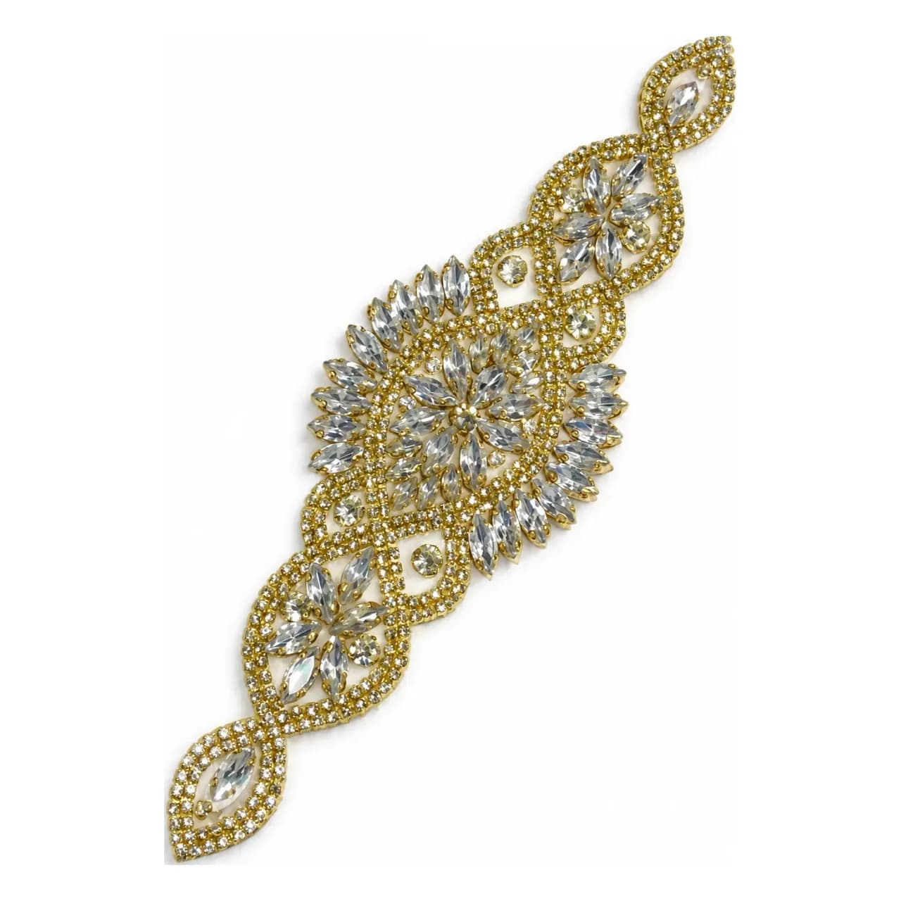 Appliqué strass serti, pierres navette, doré