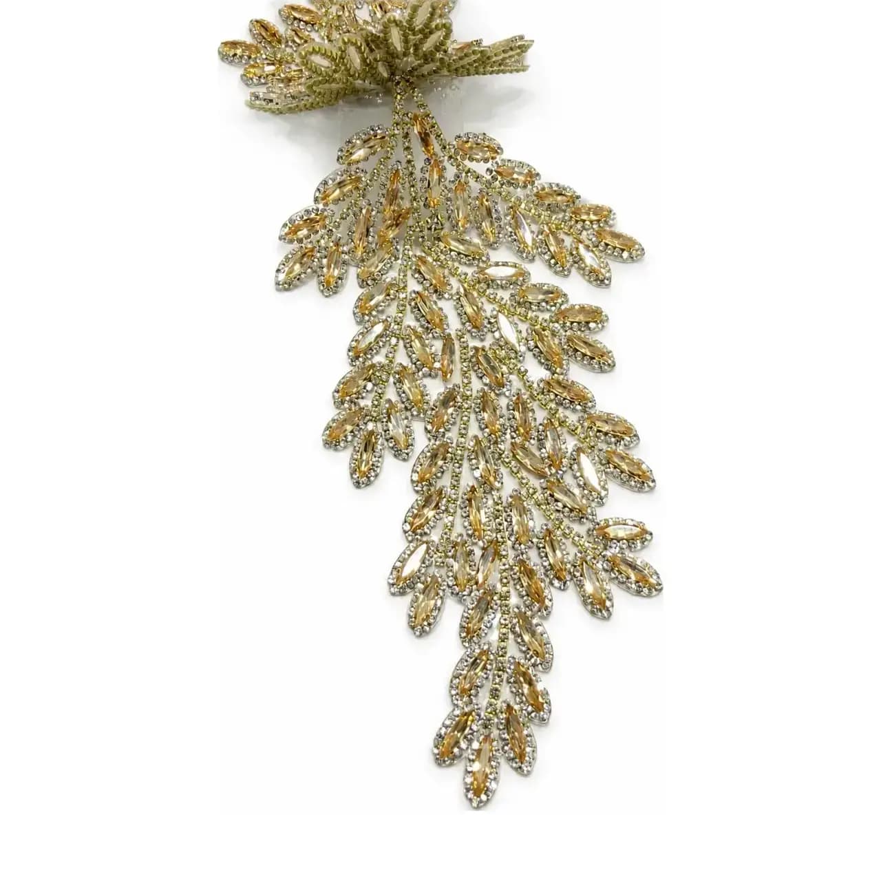Grand appliqué strass serti à découper, 40 cm — champagne et doré